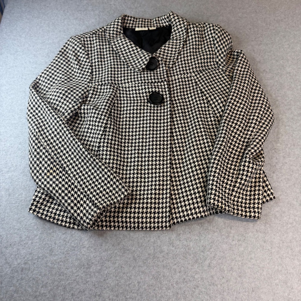 Cato Womens Houndstooth Skirt Suit Set Black White Jacket A-Line Skirt Size 10